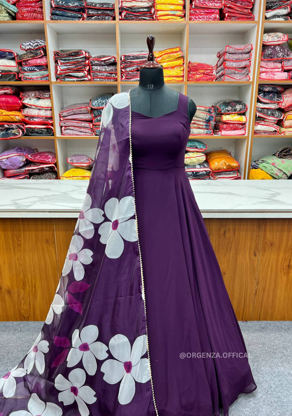 Buy Green Georgette Plain Designer Gown Online : Indian Ethnic Wear - New  Arrivals