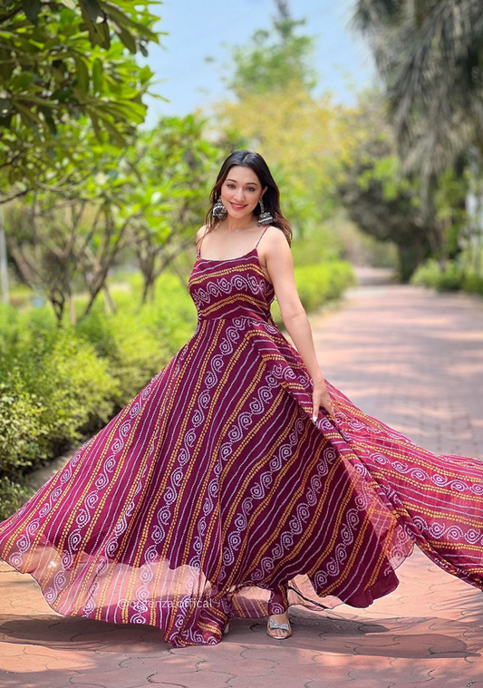 Georgette Bandhej Print Gown - Orgenza Store