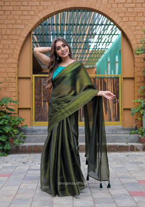 Plain Mehndi Green Colour Jimmy Choo Saree - Orgenza Store