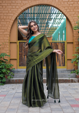 Plain Mehndi Green Colour Jimmy Choo Saree