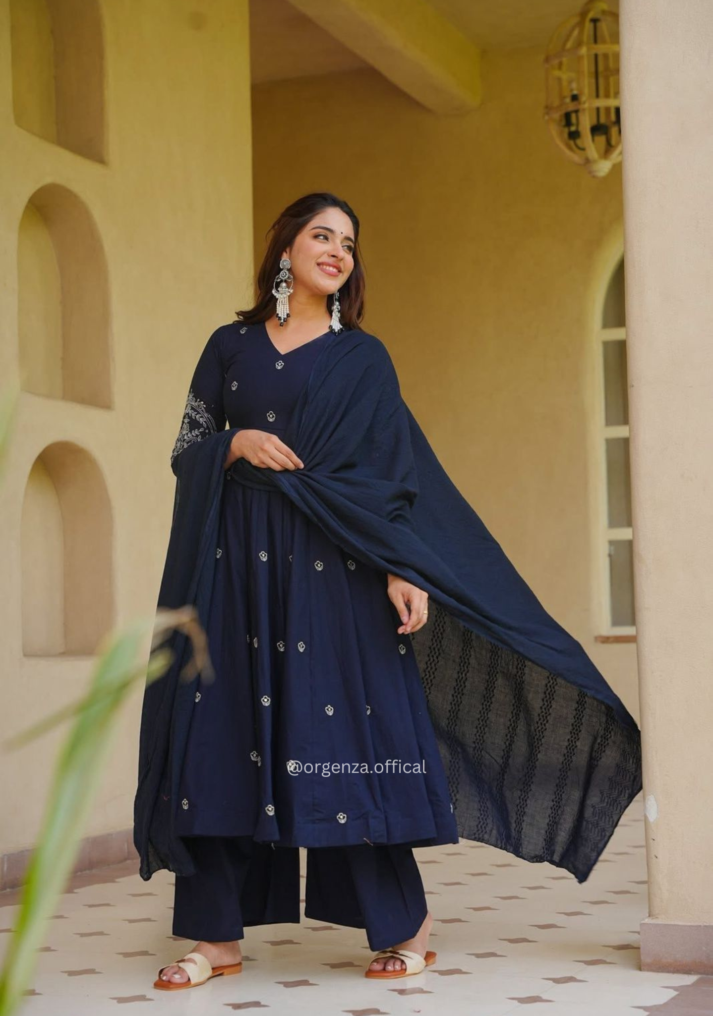 Roman Silk Embroidered Anarkali Suit Set