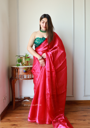 Plain Pink Colour Jimmy Choo Saree - Orgenza Store