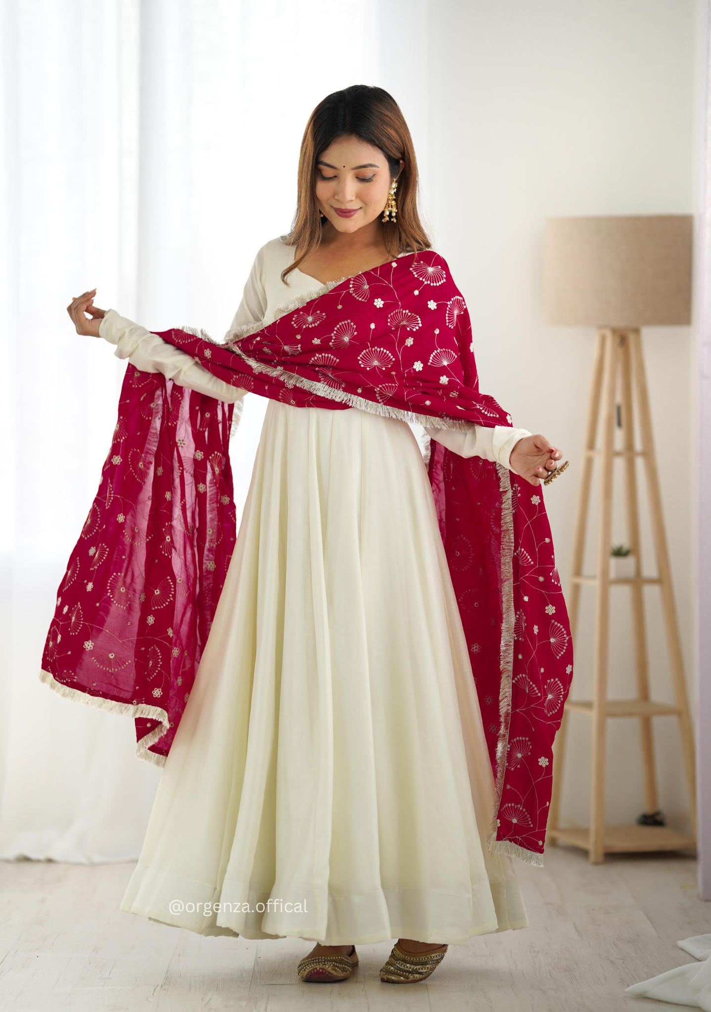 Off White Colour Vichitra Silk Anarkali Kurti - Orgenza Store