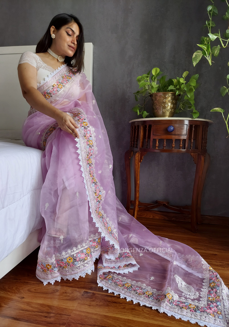 Pure Organza Silk Saree With Lace Border