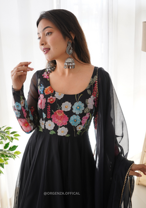 Floral Organza Anarkali With Dupatta And Pant - Orgenza Store