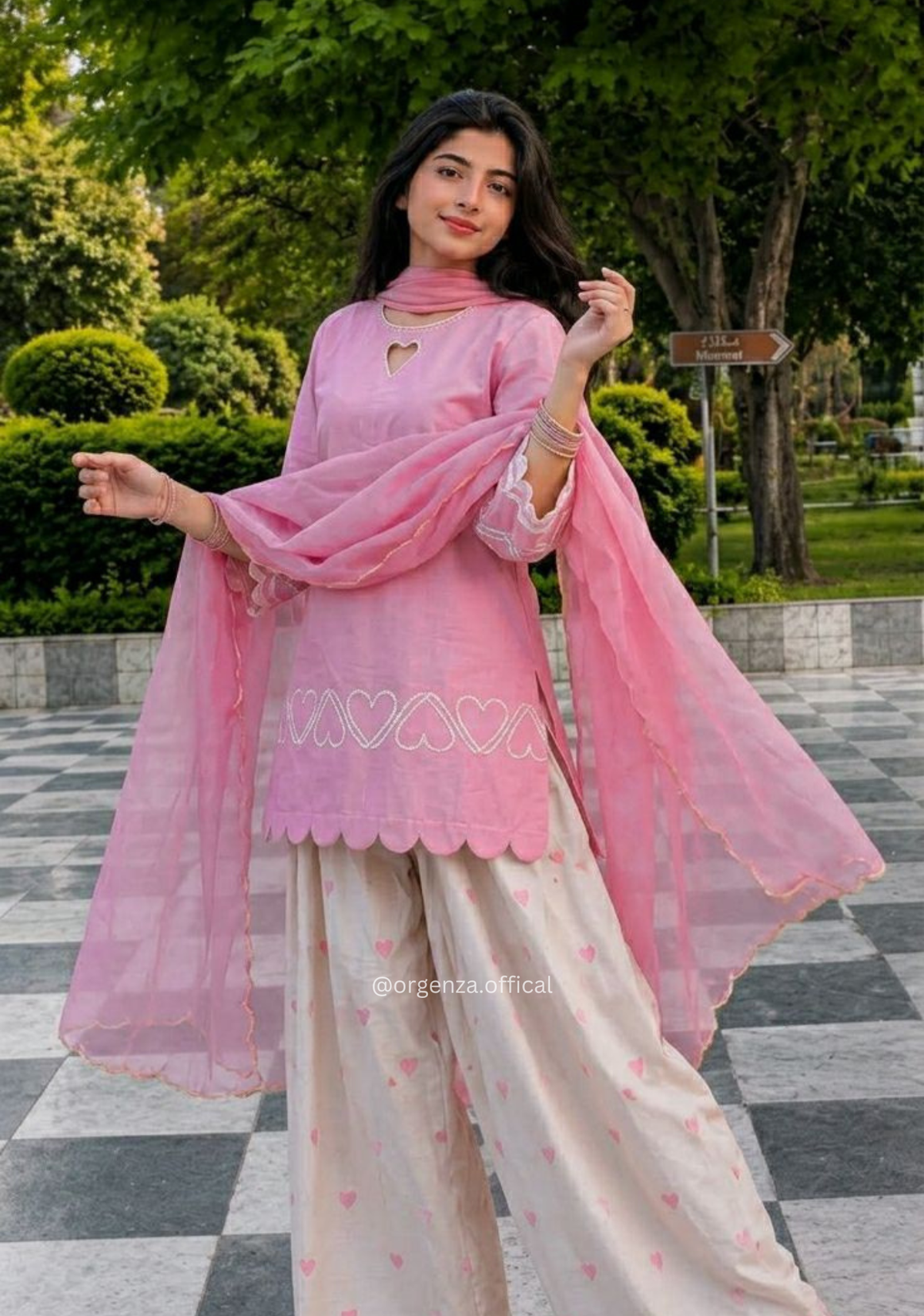 Pink Roman Silk Embroidered Farshi Salwar Suit Set