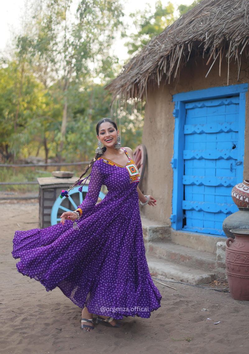 Purple Colour Bandhani Print Gown