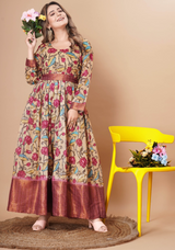 Pure Soft Cotton With Copper Border Anarkali Gown