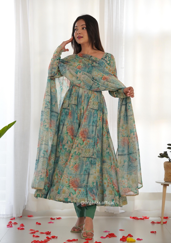 Multi Colour Anarkali With Floral Printed