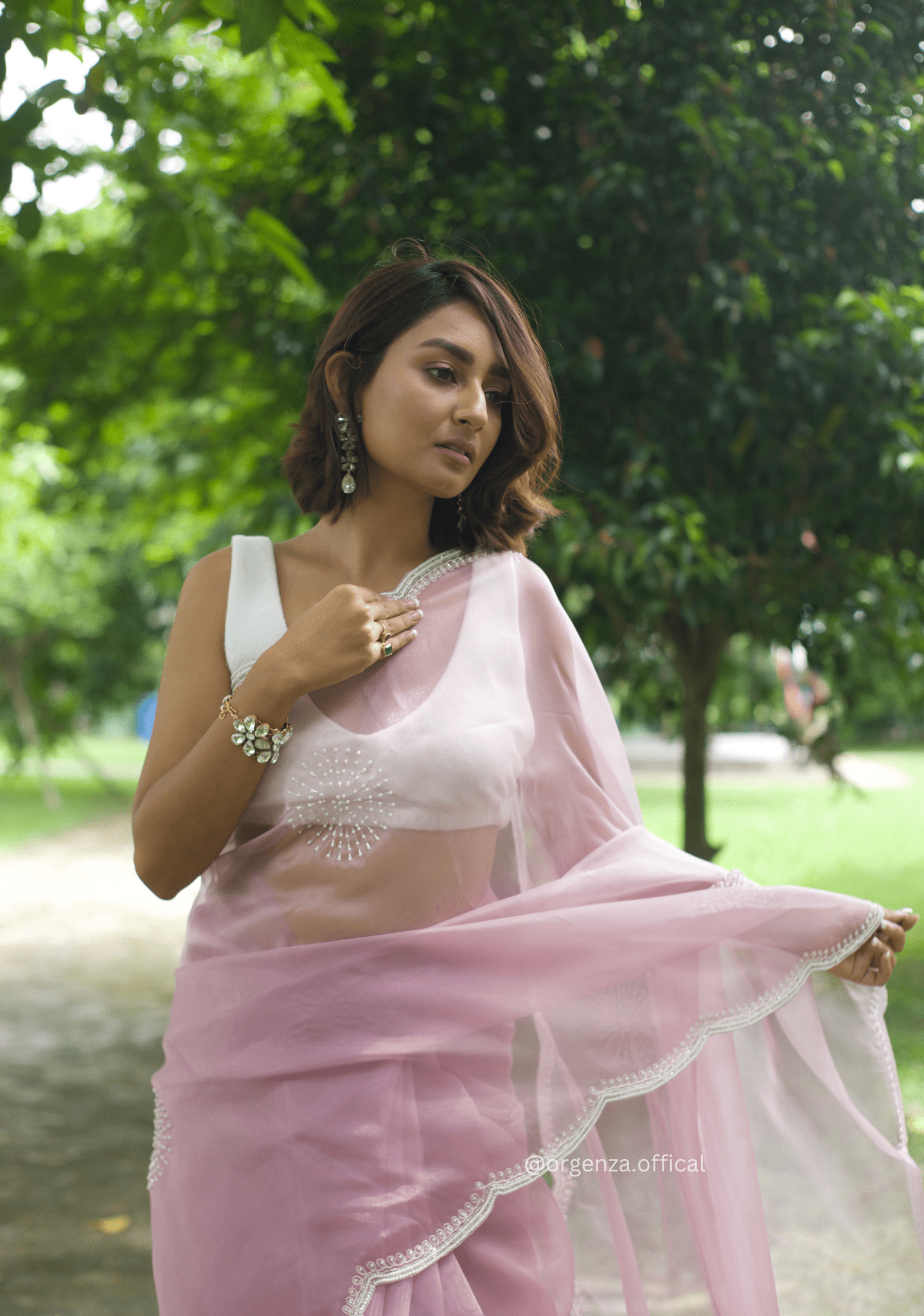 Baby Pink Colour Organza Saree With Hand Work - Orgenza Store - digisoch