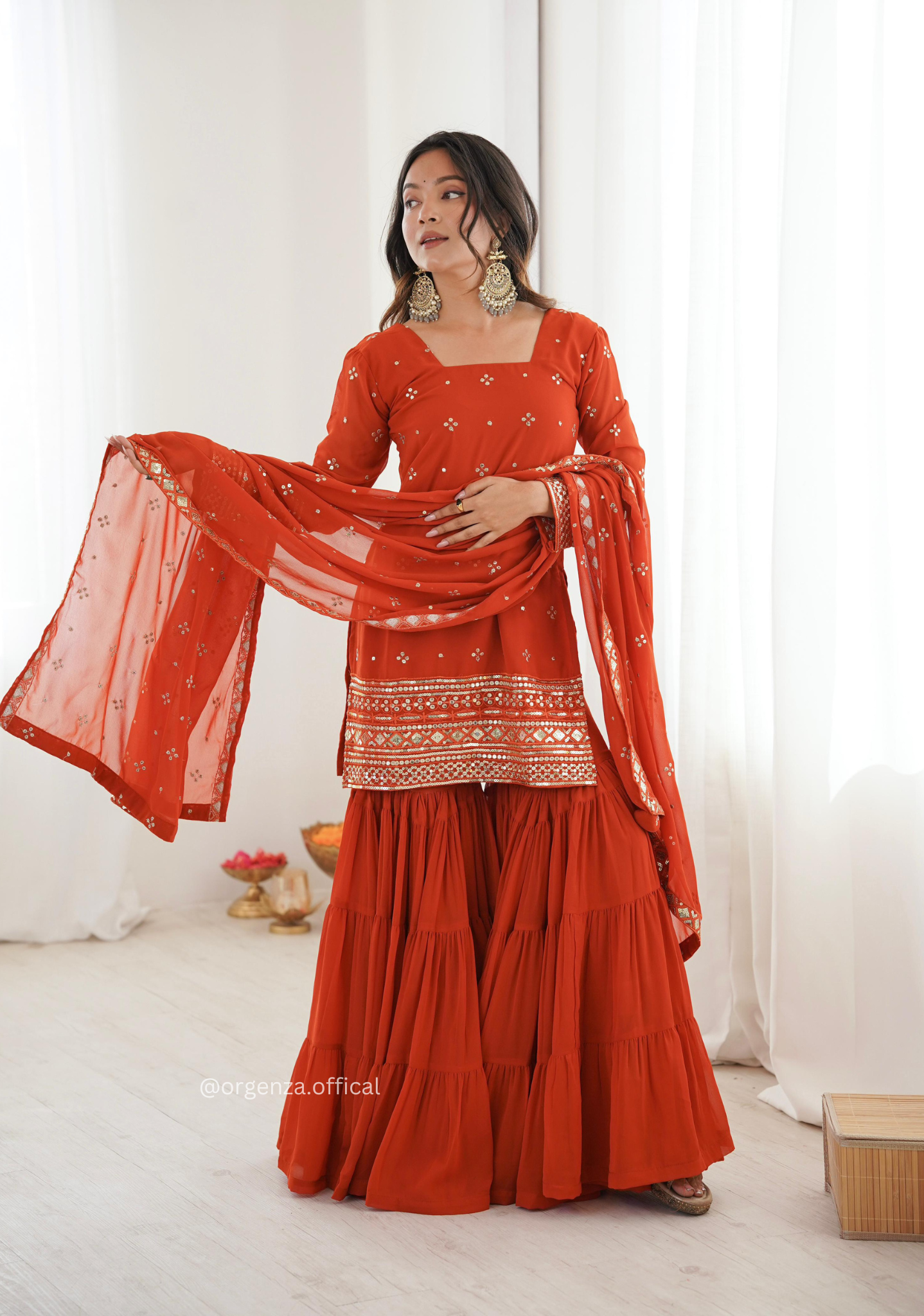 Women’s Pure Heavy Georgette Embroidery Ruffle Sharara Suit Set