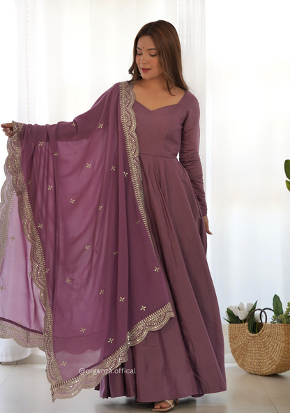 Roman Silk Chanderi Plain Anarkali Kurti - Orgenza Store