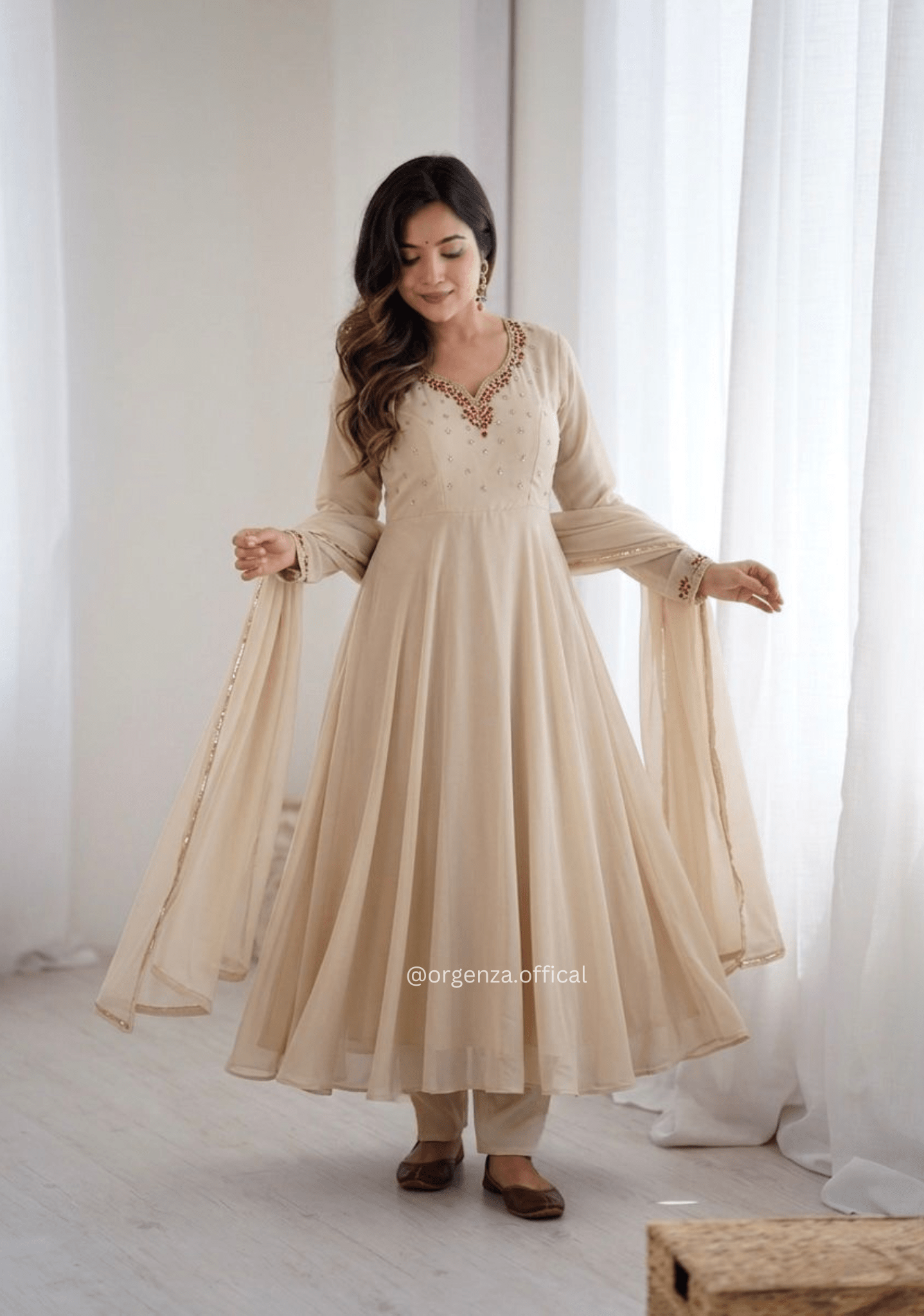 Designer Fox Georgette Gown with Handwork & Gotta Patti Dupatta | Party & Wedding Wear - Orgenza Store
