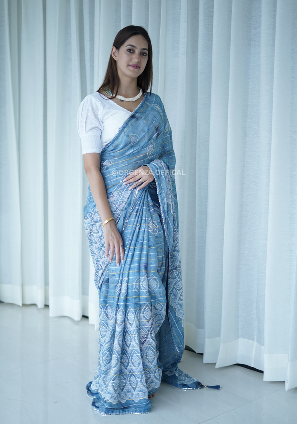 Pure Shimmer Silk Saree With Silver Lining