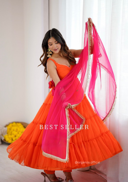 Orange Colour Georgette Chiffon Anarkali Kurti