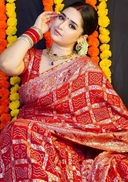 Karwachoth Special viscose Meenakari Bandhej Saree