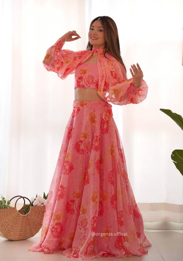 Multi Colour Fully Stitched Organza Lehenga Choli