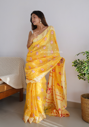 Pure Span Linen Silk Saree With Multi Thread - Orgenza Store