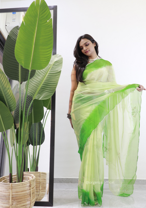 Green Colour Organza Silk Saree - Orgenza Store
