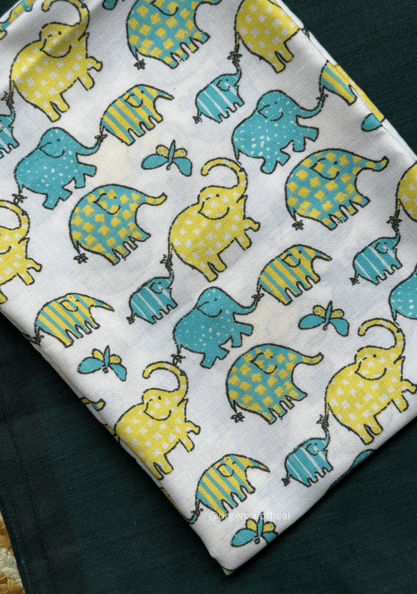 Rama Green Colour Cotton Saree With Little Elephant Print Blouse - Orgenza Store - digisoch