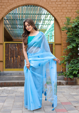 Sky Colour Digital Print Saree