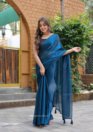Plain Indigo Blue Colour Jimmy Choo Saree - Orgenza Store