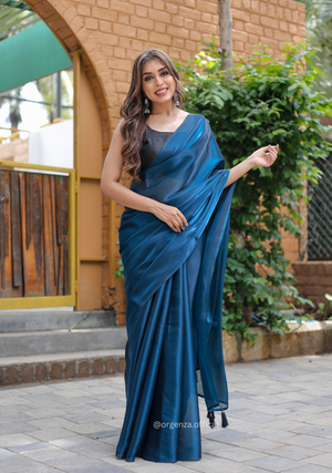 Plain Indigo Blue Colour Jimmy Choo Saree - Orgenza Store