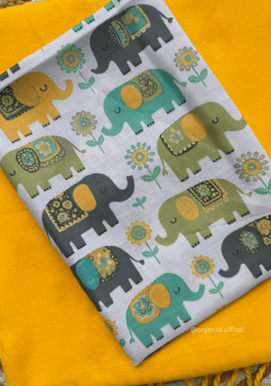 Yellow Colour Cotton Saree With Baby Elephant Print Blouse - Orgenza Store - digisoch