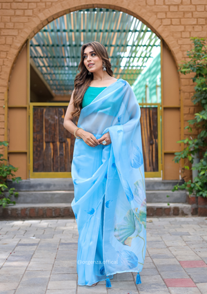 Sky Colour Digital Print Saree - Orgenza Store - digisoch