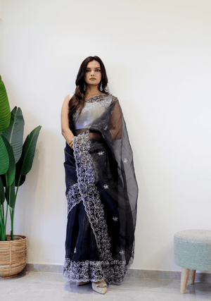 Black Colour Embroidery Thread Work Saree - Orgenza Store - digisoch