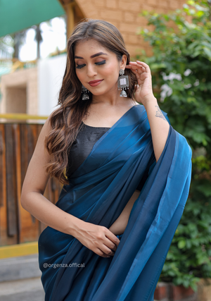 Plain Indigo Blue Colour Jimmy Choo Saree - Orgenza Store