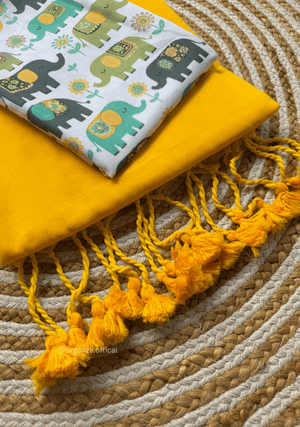 Yellow Colour Cotton Saree With Baby Elephant Print Blouse - Orgenza Store - digisoch