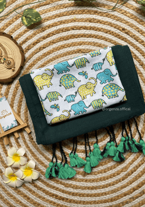 Rama Green Colour Cotton Saree With Little Elephant Print Blouse - Orgenza Store - digisoch