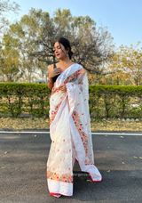 White Organza Saree With Chikankari Work