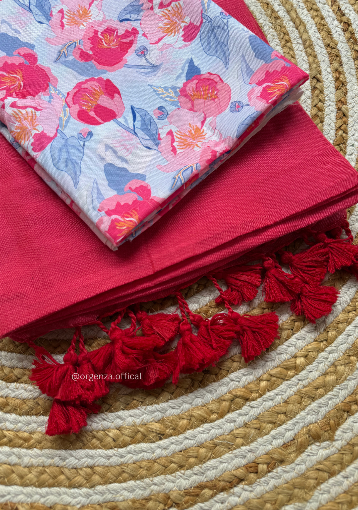 Pink Colour Cotton Saree With Baby Pink Flower Print Blouse