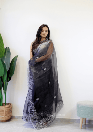 Black Colour Embroidery Thread Work Saree - Orgenza Store - digisoch