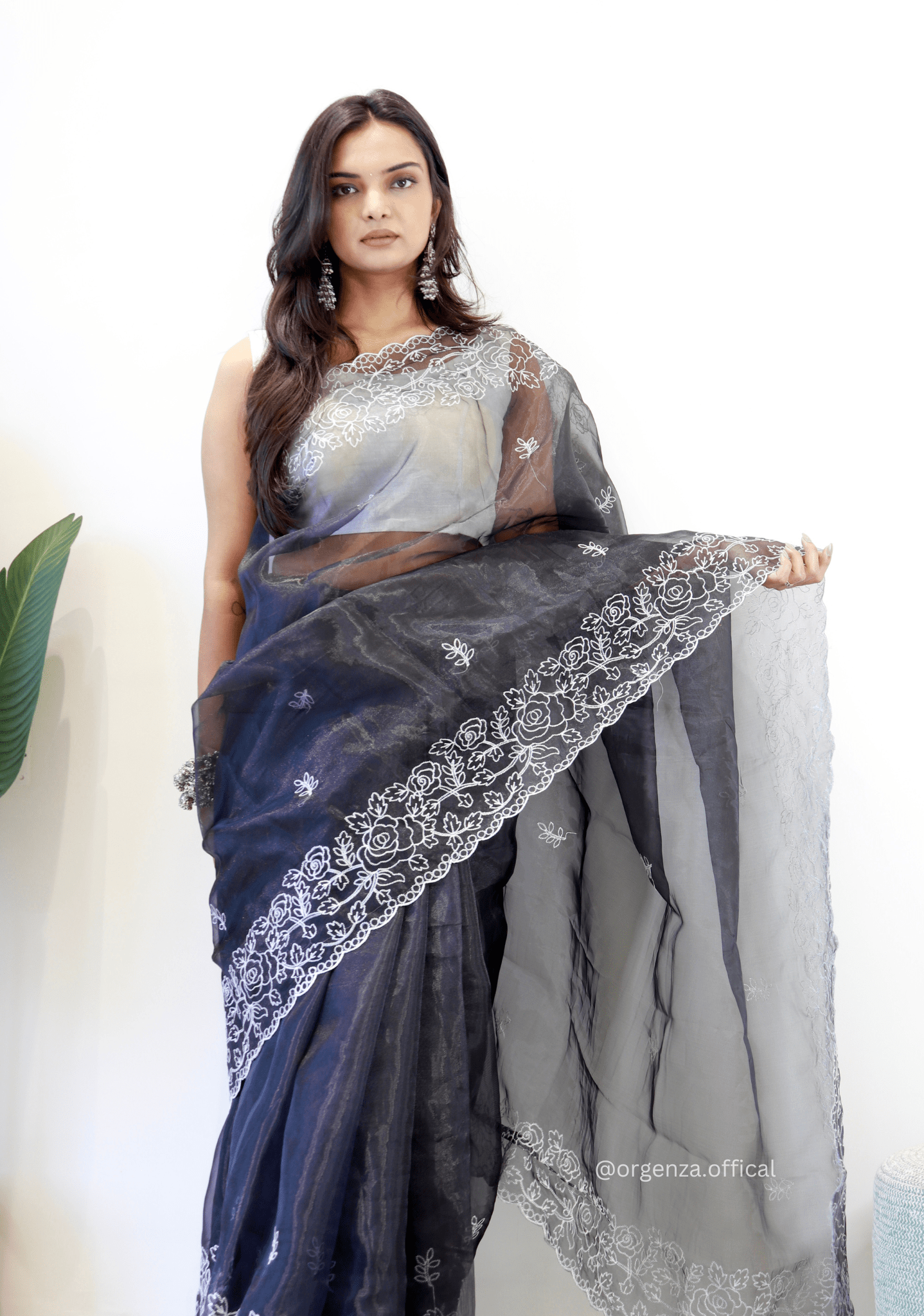 Black Colour Embroidery Thread Work Saree - Orgenza Store - digisoch