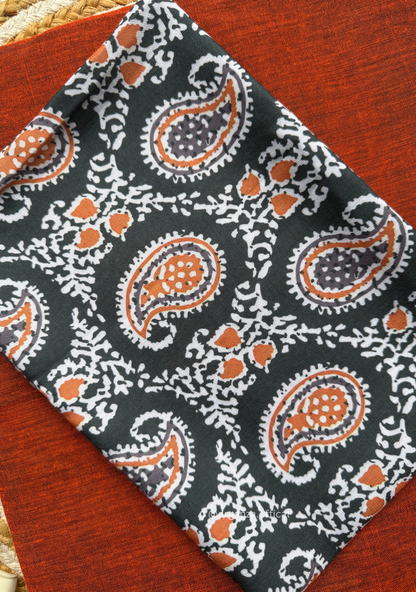 Orange Colour Cotton Saree With Mango Print Blouse