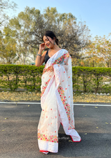 White Organza Saree With Chikankari Work