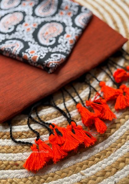 Orange Colour Cotton Saree With Mango Print Blouse