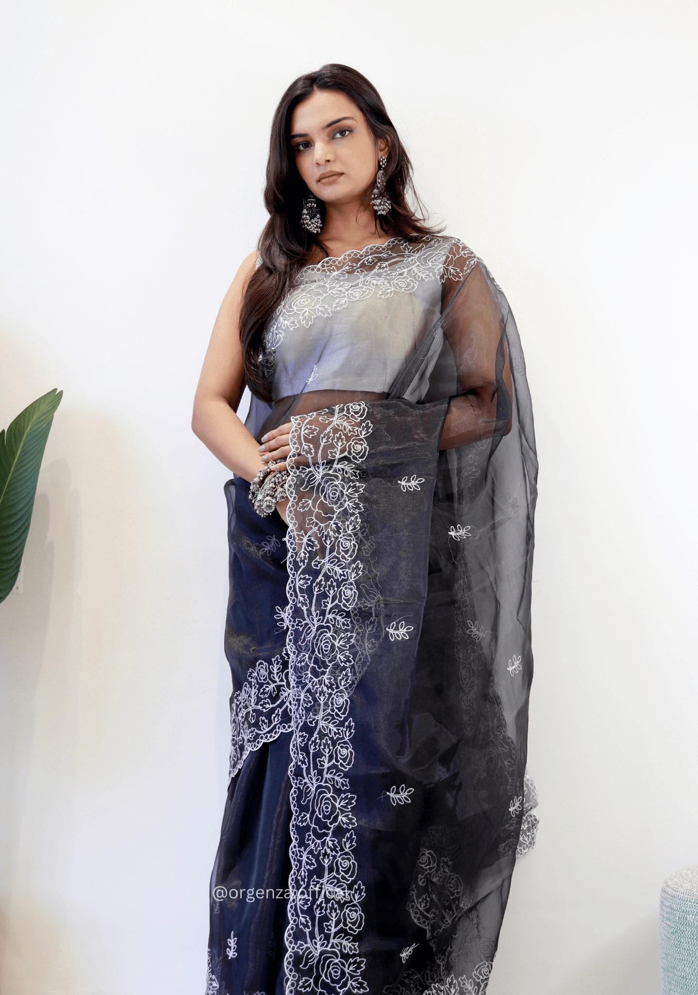 Black Colour Embroidery Thread Work Saree - Orgenza Store - digisoch