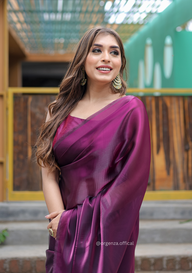 Plain Wine Colour Jimmy Choo Saree