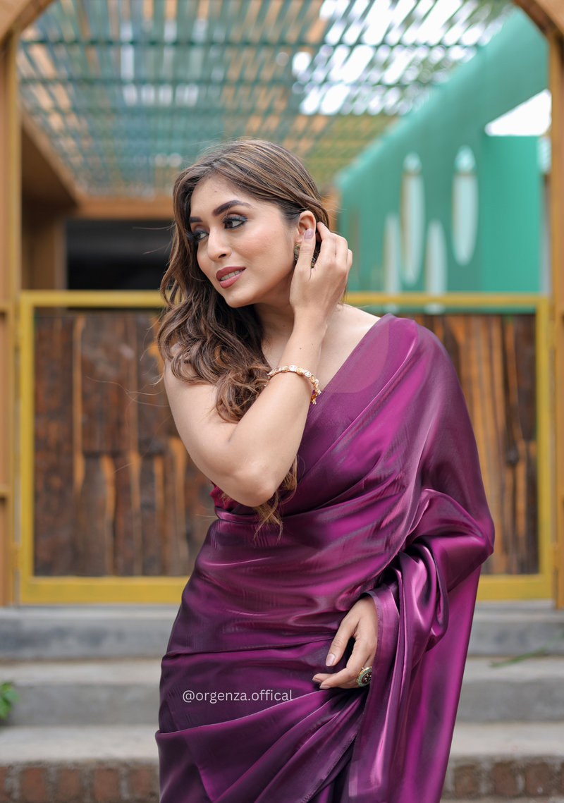 Plain Wine Colour Jimmy Choo Saree