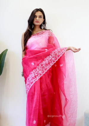 Pink Colour Embroidery Thread Work Saree - Orgenza Store