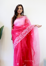 Pink Colour Embroidery Thread Work Saree