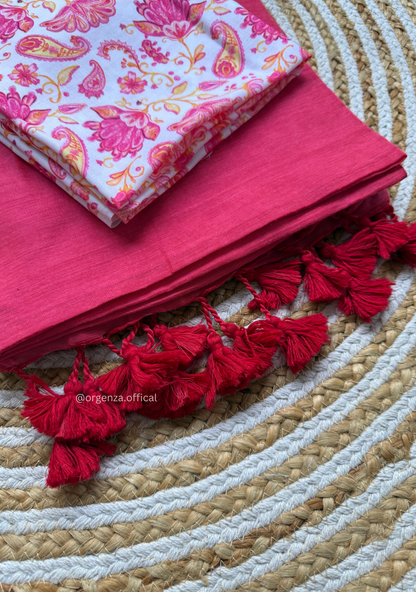 Pink Colour Cotton Saree With White Pink Multi Print Blouse