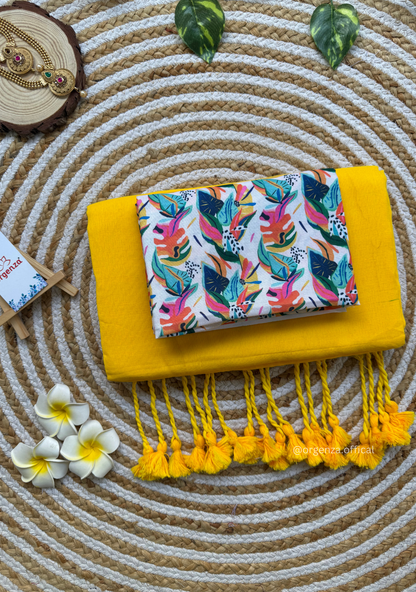 Yellow Colour Cotton Saree With Multi Print Blouse