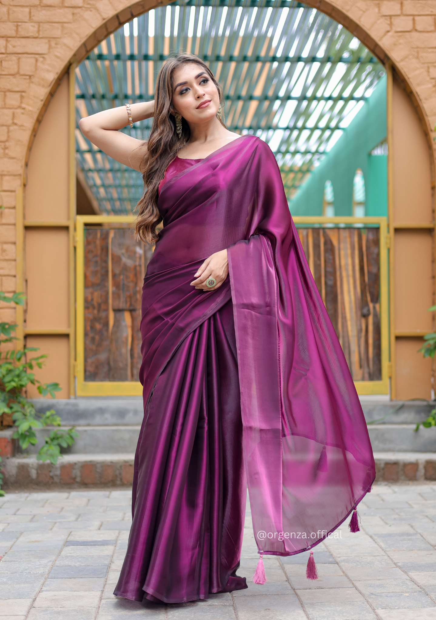 Plain Wine Colour Jimmy Choo Saree - Orgenza Store