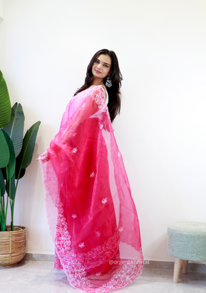 Pink Colour Embroidery Thread Work Saree - Orgenza Store