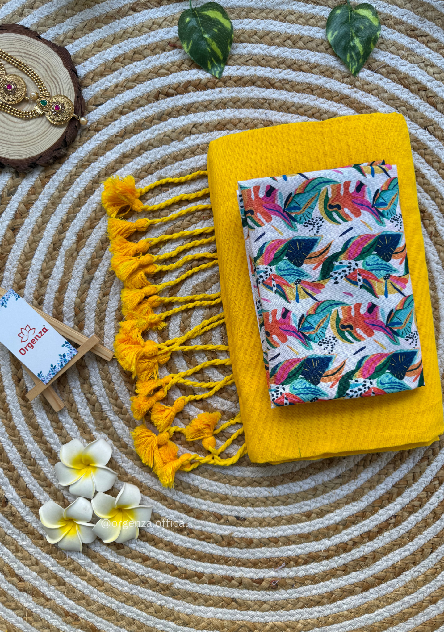 Yellow Colour Cotton Saree With Multi Print Blouse